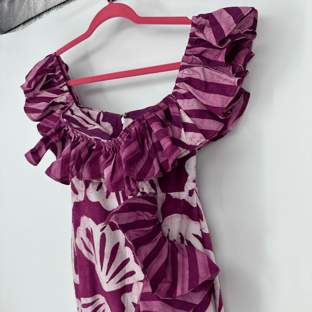 Anthropologie Sika Womens Off the shoulder Ruffle Midi Dress Size 4 Tropical - Picture 9 of 16